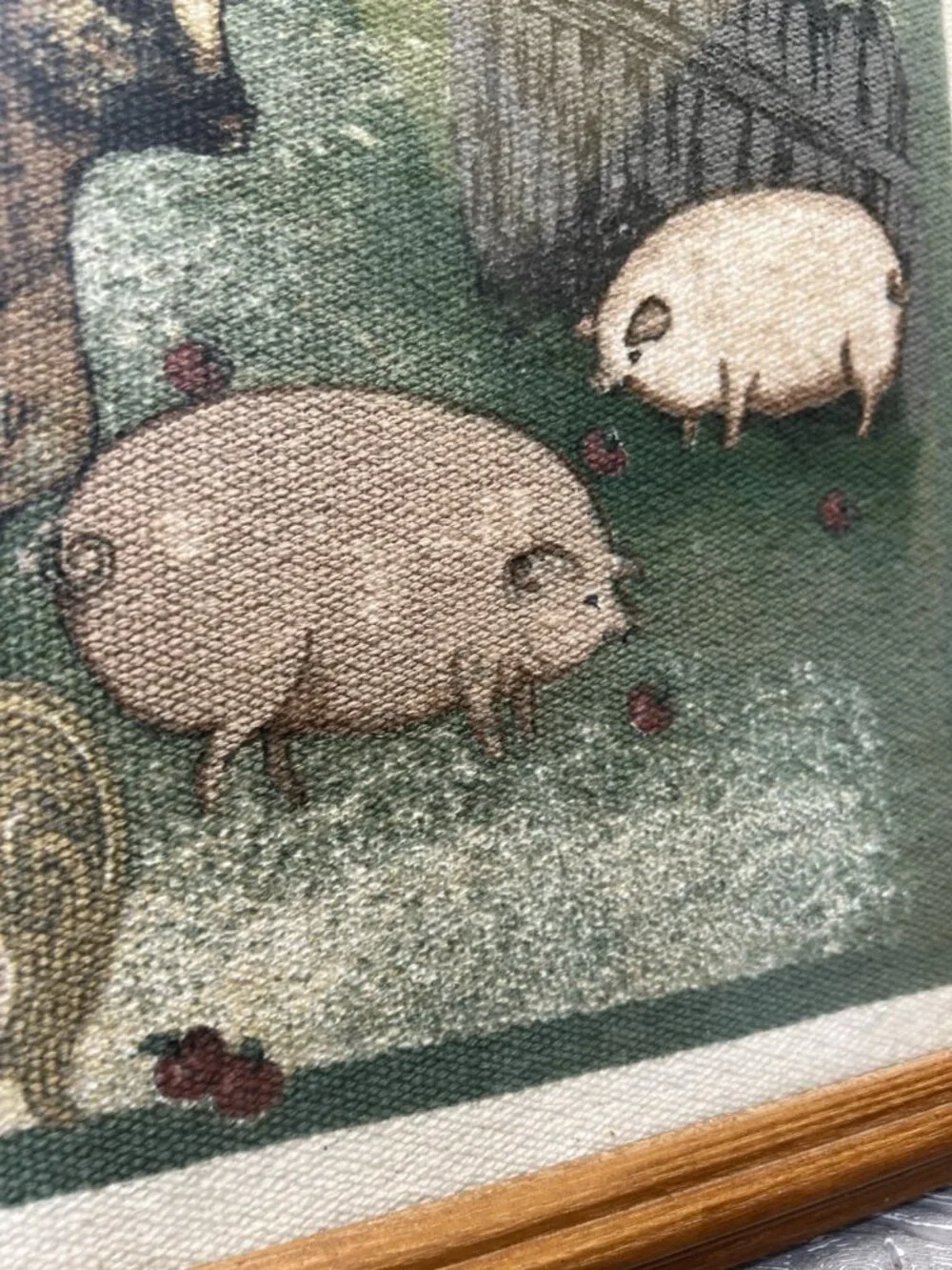 Farm Animals Framed Cloth Tapestry Look Print Primitive Folk Art Style Farmhouse
